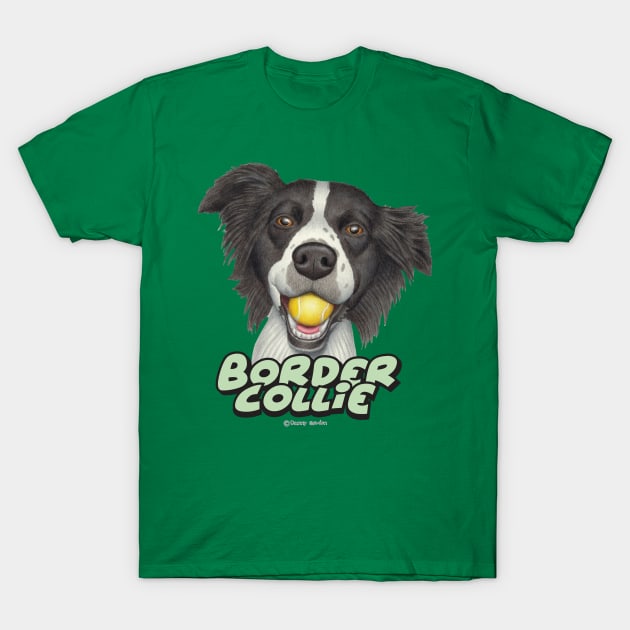 Cute Border Collie Dog with tennis ball in mouth T-Shirt by Danny Gordon Art